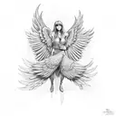 Spirit healer with his big wings ,panna maria under him crying tattoo design idea