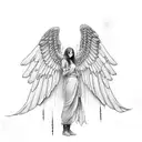 Spirit healer with his big wings ,panna maria under him crying tattoo design idea
