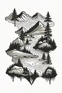 mountain with trees and stream flowing tattoo design idea