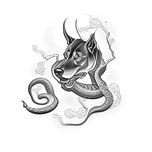 Dobermann, Lightning Strike, Roses, snake  tattoo design idea