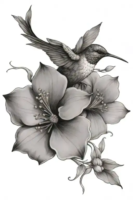 hummingbird and dogwood flowers tattoo design idea