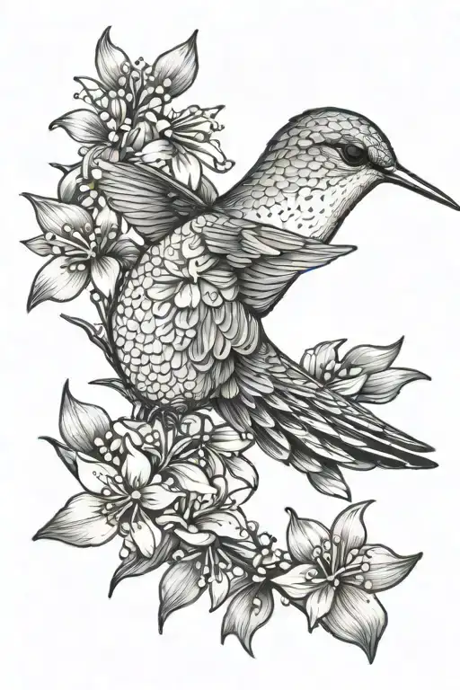 hummingbird with mountain laurel and dogwood tree tattoo design idea