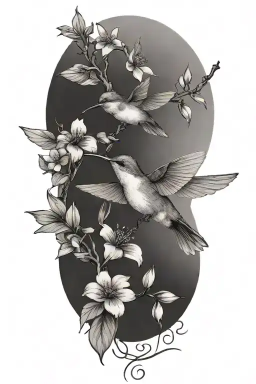 hummingbird and dogwood flowers tattoo design idea