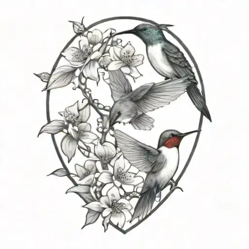 hummingbird and dogwood flowers tattoo design idea