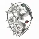 hummingbird and dogwood flowers tattoo design idea
