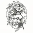 hummingbird and dogwood flowers tattoo design idea