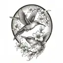 hummingbird and dogwood flowers tattoo design idea