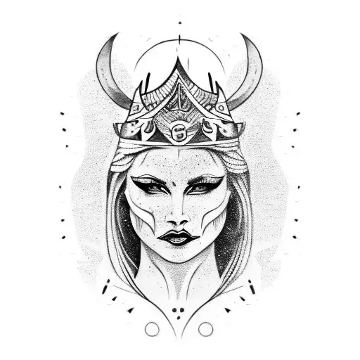 A feminine duality of good and evil; warrior and queen tattoo design idea