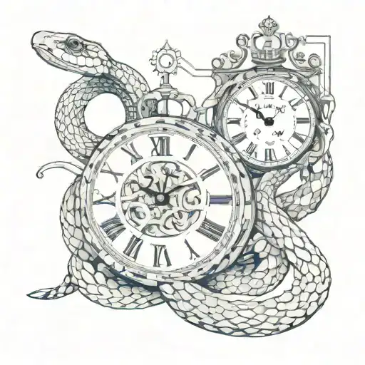 snake and clock  tattoo design idea
