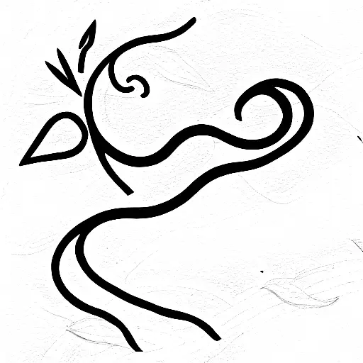 snake with leaves and flowers black and white fineline  tattoo design idea