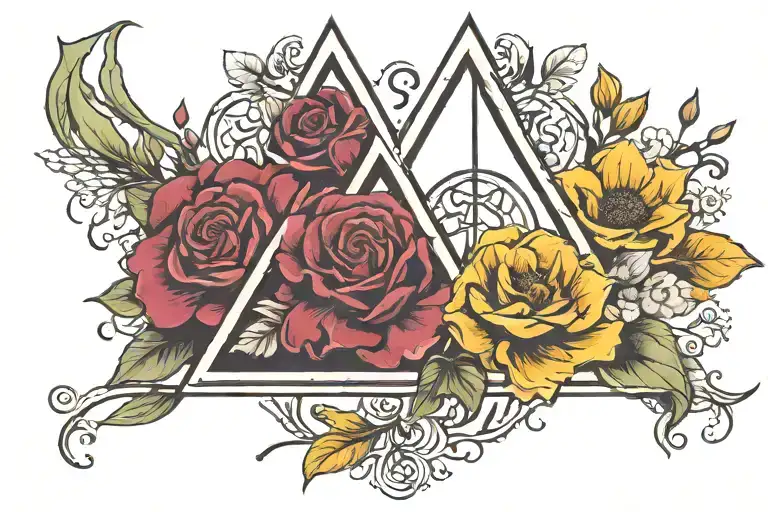 deathly hallows Harry Potter with august birth flower and April birth flower going through symbol. phrase Always  tattoo design idea
