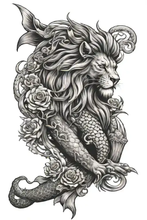 mermaid lion gambling addiction combined tattoo design idea