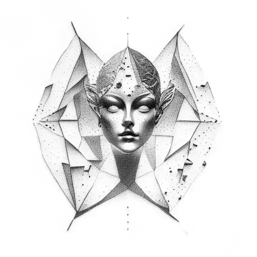 broken statue in space tattoo design idea