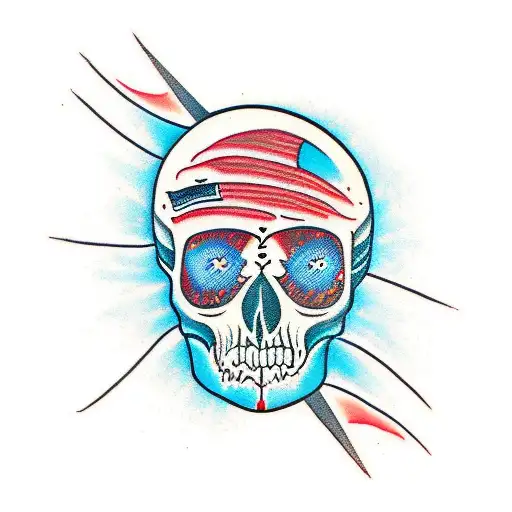 broken skull in space tattoo design idea