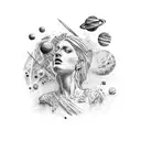 broken statue in space tattoo design idea