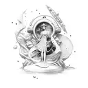 broken statue in space tattoo design idea