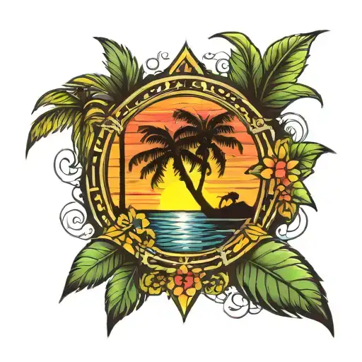 Jamaica sunset background tattoo design idea