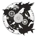 An astrology wheel with bird silhouettes in each zodiac sign, symbolizing the connection between fate and nature tattoo design idea
