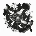 An astrology wheel with bird silhouettes in each zodiac sign, symbolizing the connection between fate and nature tattoo design idea