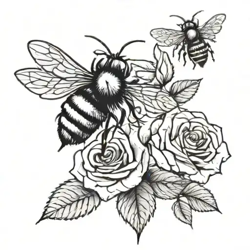 bees with roses  tattoo design idea