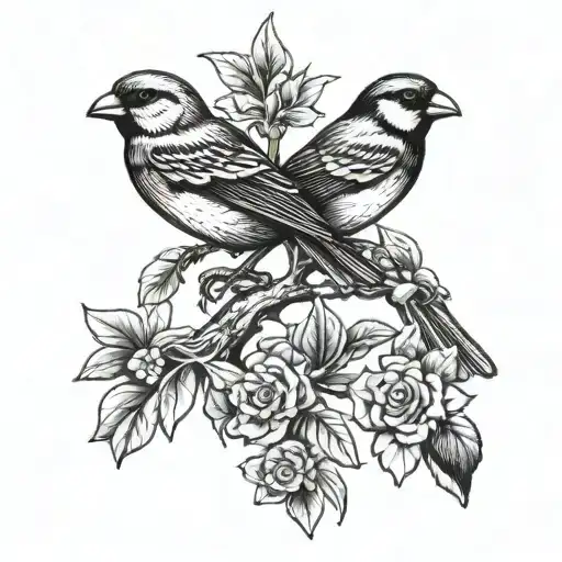 Mirrored finch birds tattoo design idea