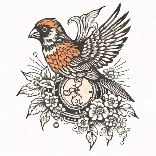 mirrored finch flying on the chest piece tattoo design idea