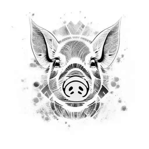 A vibrant and abstract acrylic painting of a pig in mid-flight, surrounded by colorful brush strokes tattoo design idea