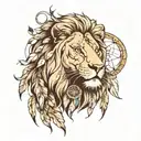 A gentle lion's head with dream catcher and a light house tattoo design idea