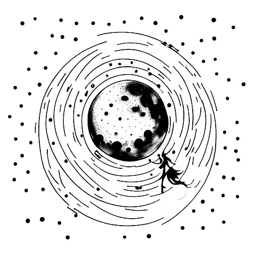 Moonlit dance in the cosmos tattoo design idea