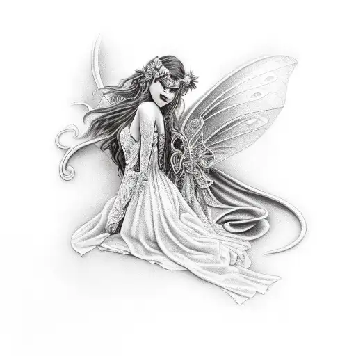 dark hurt fairy  tattoo design idea