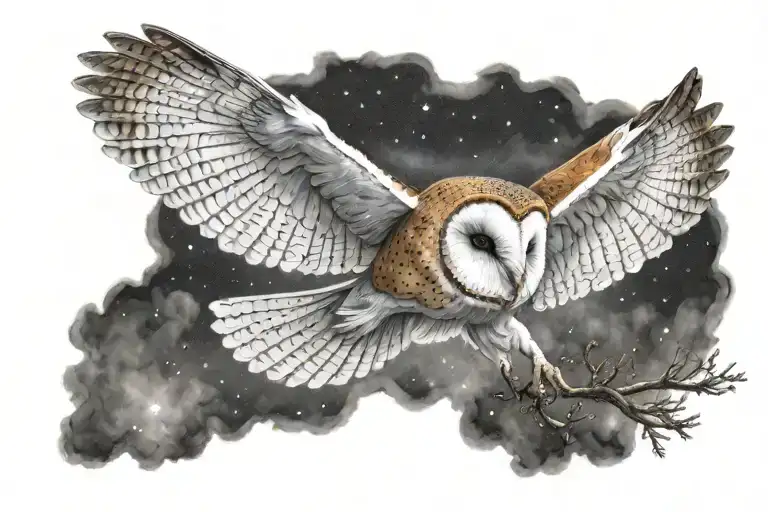 barn owl flying night sky tattoo design idea