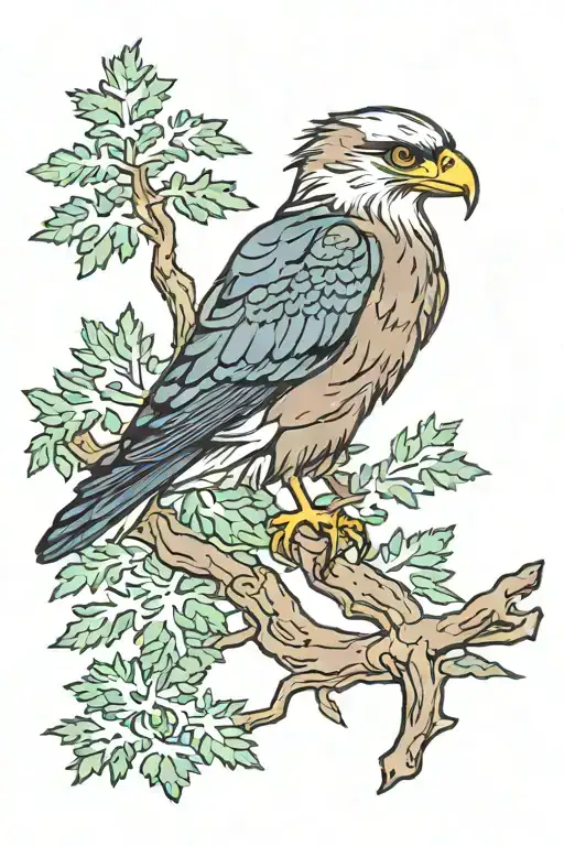 evergreen tree with seahawk on branch tattoo design idea