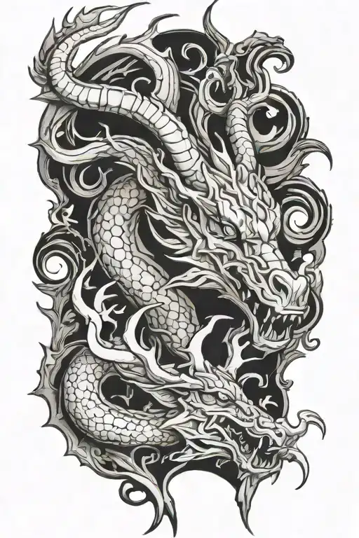 dragon and deer head tattoo design idea