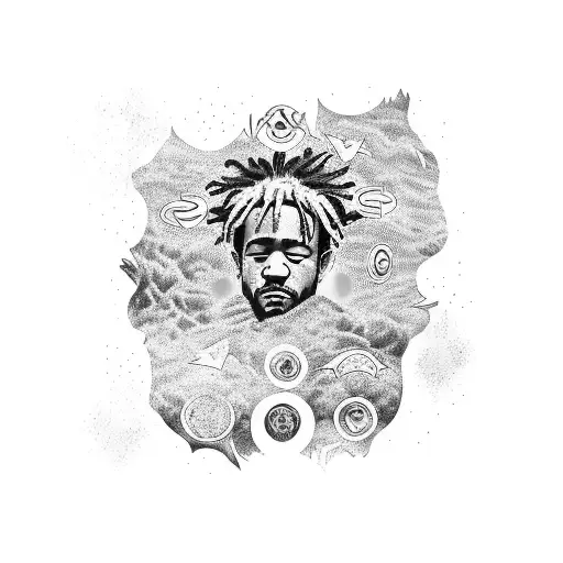 A tattoo design inspired by Lil Uzi Vert's album cover with a cosmic background and his iconic face tattoos tattoo design idea