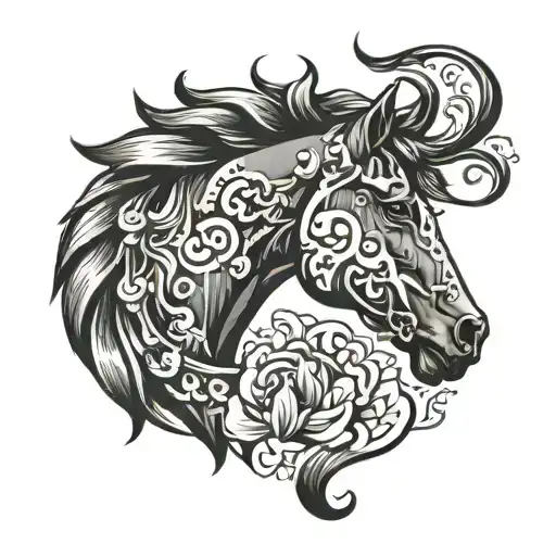 black horse head tattoo design idea