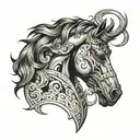 black horse head tattoo design idea