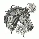 black horse head tattoo design idea