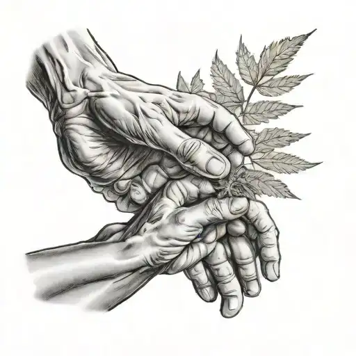Michelangelo's "The Creation of Adam," where God is handing a cannabis joint to Adam instead of touching his hand. tattoo design idea