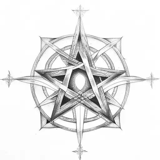 reversed cross and pentagram  tattoo design idea