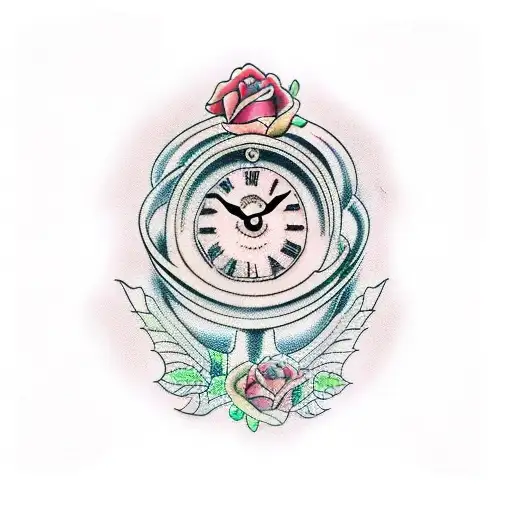 q clock with roses tattoo design idea