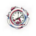 q clock with roses tattoo design idea