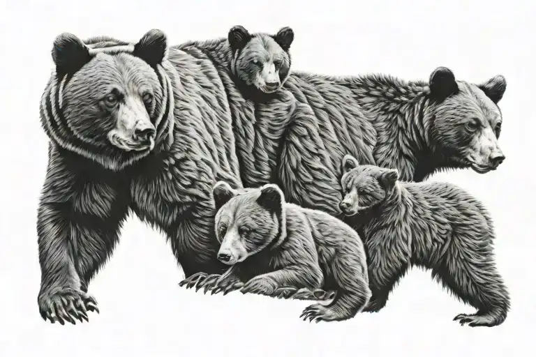 black bear mama bear and two cubs tattoo design idea