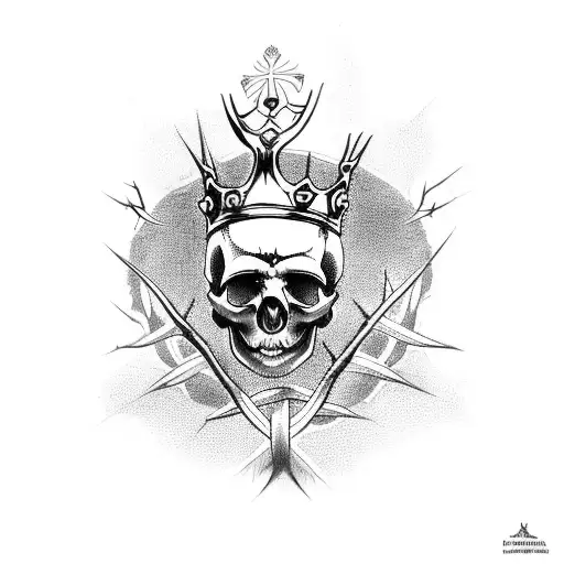 A skull with a crown of thorns, symbolizing the balance between life and death tattoo design idea