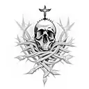 A skull with a crown of thorns, symbolizing the balance between life and death tattoo design idea