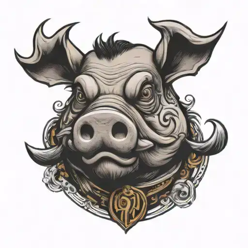 a humanoid barber pig with a bare mustache tattoo design idea