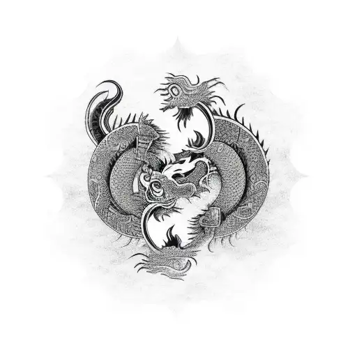 ying yang background, tiger and dragon fighting tattoo design idea