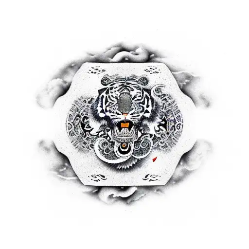 ying yang background, tiger, dragon, tattoo design idea