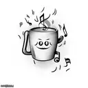 A coffee cup with a comedy mask pouring out musical notes tattoo design idea