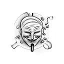 A coffee cup with a comedy mask pouring out musical notes tattoo design idea