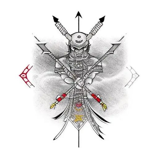 two arrows, one deflected by divine breath or wind tattoo design idea